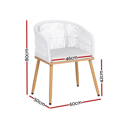 Gardeon 2PC Outdoor Dining Chairs Wicker Chair Patio Furniture Garden Steel White-Furniture > Outdoor > Outdoor Chairs-PEROZ Accessories
