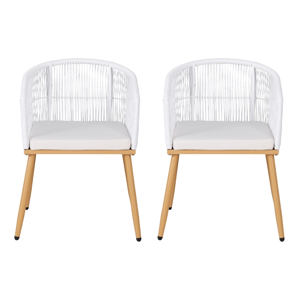Gardeon 2PC Outdoor Dining Chairs Wicker Chair Patio Furniture Garden Steel White-Furniture > Outdoor > Outdoor Chairs-PEROZ Accessories