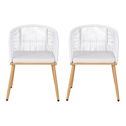 Gardeon 2PC Outdoor Dining Chairs Wicker Chair Patio Furniture Garden Steel White-Furniture > Outdoor > Outdoor Chairs-PEROZ Accessories