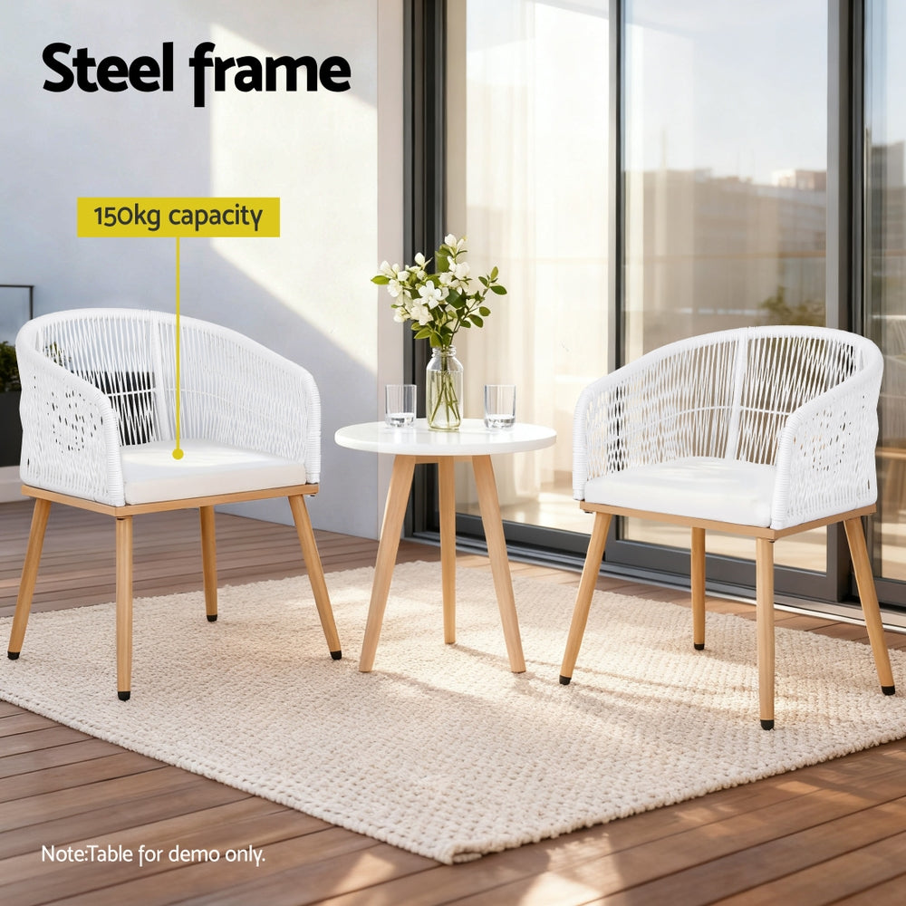 Gardeon 2PC Outdoor Dining Chairs Wicker Chair Patio Furniture Garden Steel White-Furniture > Outdoor > Outdoor Chairs-PEROZ Accessories