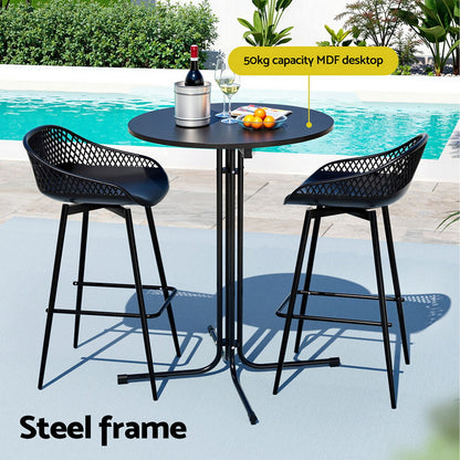 Gardeon 3PC Outdoor Bar Set Stools Dining Chairs Table Patio Furniture Bistro Set Black-Furniture &gt; Outdoor &gt; Outdoor Dining Sets-PEROZ Accessories