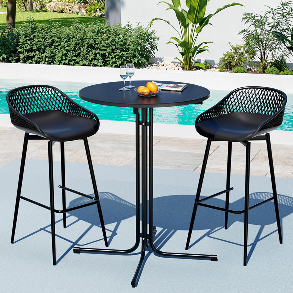 Gardeon 3PC Outdoor Bar Set Stools Dining Chairs Table Patio Furniture Bistro Set Black-Furniture &gt; Outdoor &gt; Outdoor Dining Sets-PEROZ Accessories