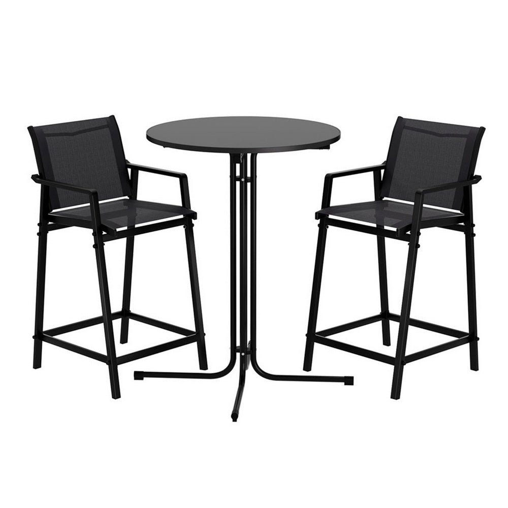 Gardeon 3PC Outdoor Bar Set Stools Dining Chairs Table Patio Furniture Bistro Set Steel Black-Furniture &gt; Outdoor &gt; Outdoor Dining Sets-PEROZ Accessories