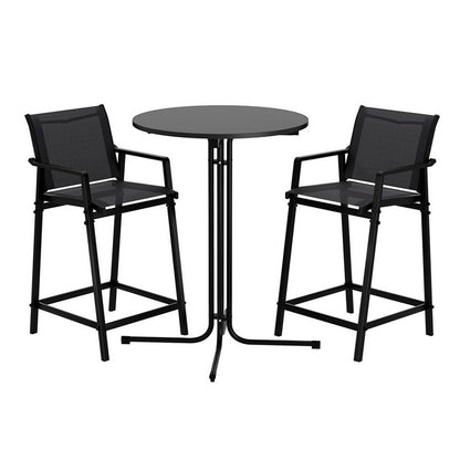 Gardeon 3PC Outdoor Bar Set Stools Dining Chairs Table Patio Furniture Bistro Set Steel Black-Furniture &gt; Outdoor &gt; Outdoor Dining Sets-PEROZ Accessories