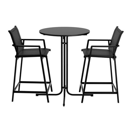 Gardeon 3PC Outdoor Bar Set Stools Dining Chairs Table Patio Furniture Bistro Set Steel Black-Furniture &gt; Outdoor &gt; Outdoor Dining Sets-PEROZ Accessories