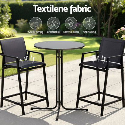 Gardeon 3PC Outdoor Bar Set Stools Dining Chairs Table Patio Furniture Bistro Set Steel Black-Furniture &gt; Outdoor &gt; Outdoor Dining Sets-PEROZ Accessories