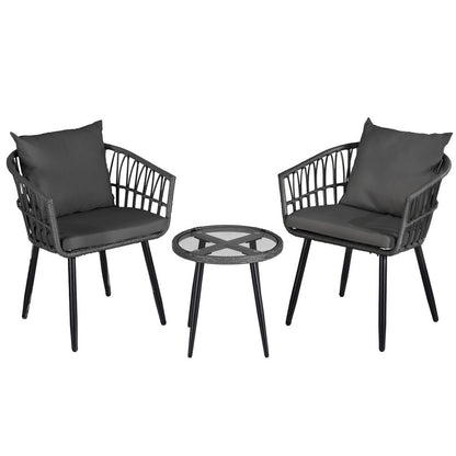 Gardeon 3PC Outdoor Bistro Set Patio Furniture Lounge Setting Table and Chairs Grey-Furniture &gt; Outdoor &gt; Outdoor Sofas &amp; Lounge Sets-PEROZ Accessories