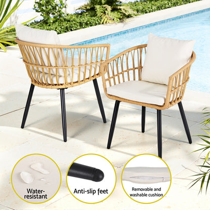 Gardeon 3PC Outdoor Bistro Set Patio Furniture Lounge Setting Table and Chairs Natural-Furniture &gt; Outdoor &gt; Outdoor Sofas &amp; Lounge Sets-PEROZ Accessories