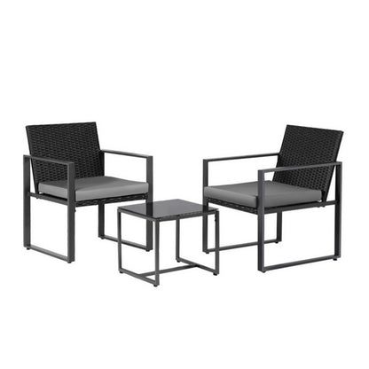 Gardeon 3PC Outdoor Bistro Set Patio Furniture Wicker Dining Chairs Table Cushion Black-Furniture > Outdoor > Outdoor Dining Sets-PEROZ Accessories