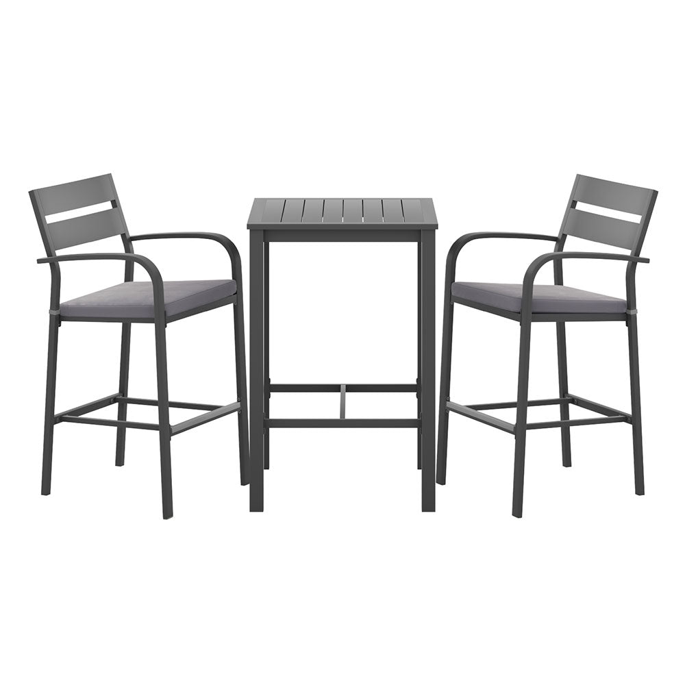 Gardeon 3Pcs Outdoor Bar Set Stools Dining Chairs Table Patio Aluminium Bistro Set Black-Furniture &gt; Outdoor &gt; Outdoor Dining Sets-PEROZ Accessories