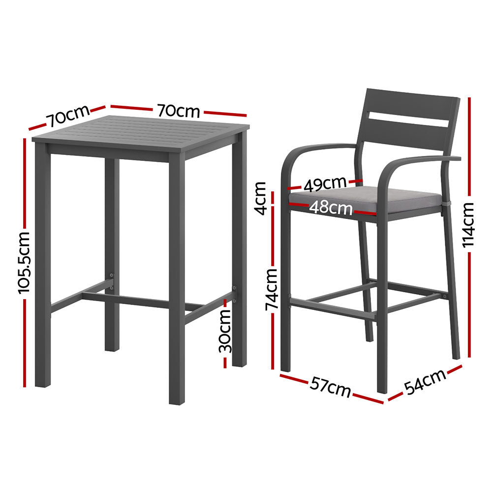 Gardeon 3Pcs Outdoor Bar Set Stools Dining Chairs Table Patio Aluminium Bistro Set Black-Furniture &gt; Outdoor &gt; Outdoor Dining Sets-PEROZ Accessories