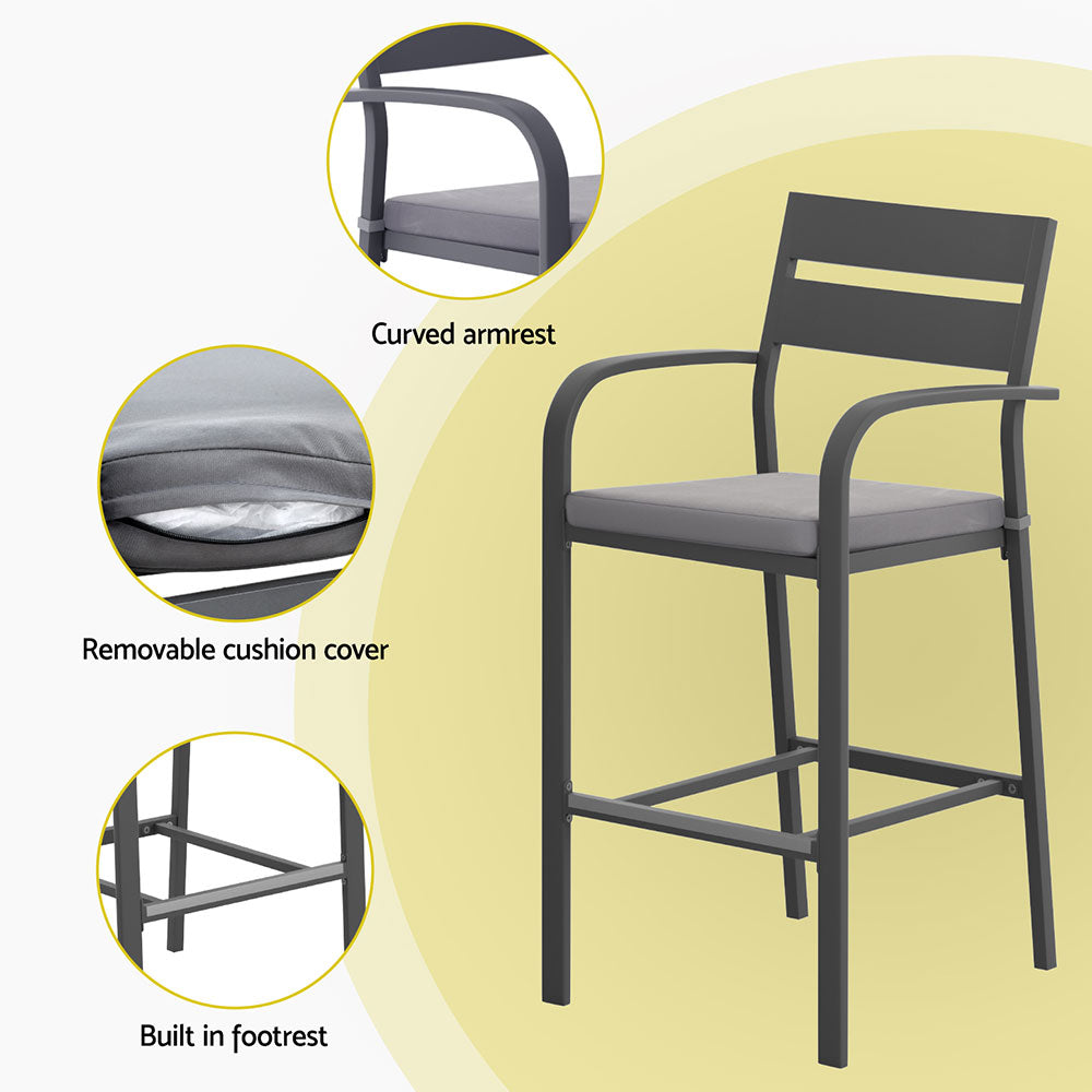 Gardeon 3Pcs Outdoor Bar Set Stools Dining Chairs Table Patio Aluminium Bistro Set Black-Furniture > Outdoor > Outdoor Dining Sets-PEROZ Accessories