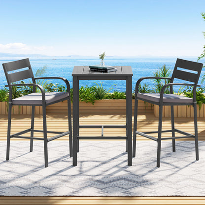 Gardeon 3Pcs Outdoor Bar Set Stools Dining Chairs Table Patio Aluminium Bistro Set Black-Furniture > Outdoor > Outdoor Dining Sets-PEROZ Accessories