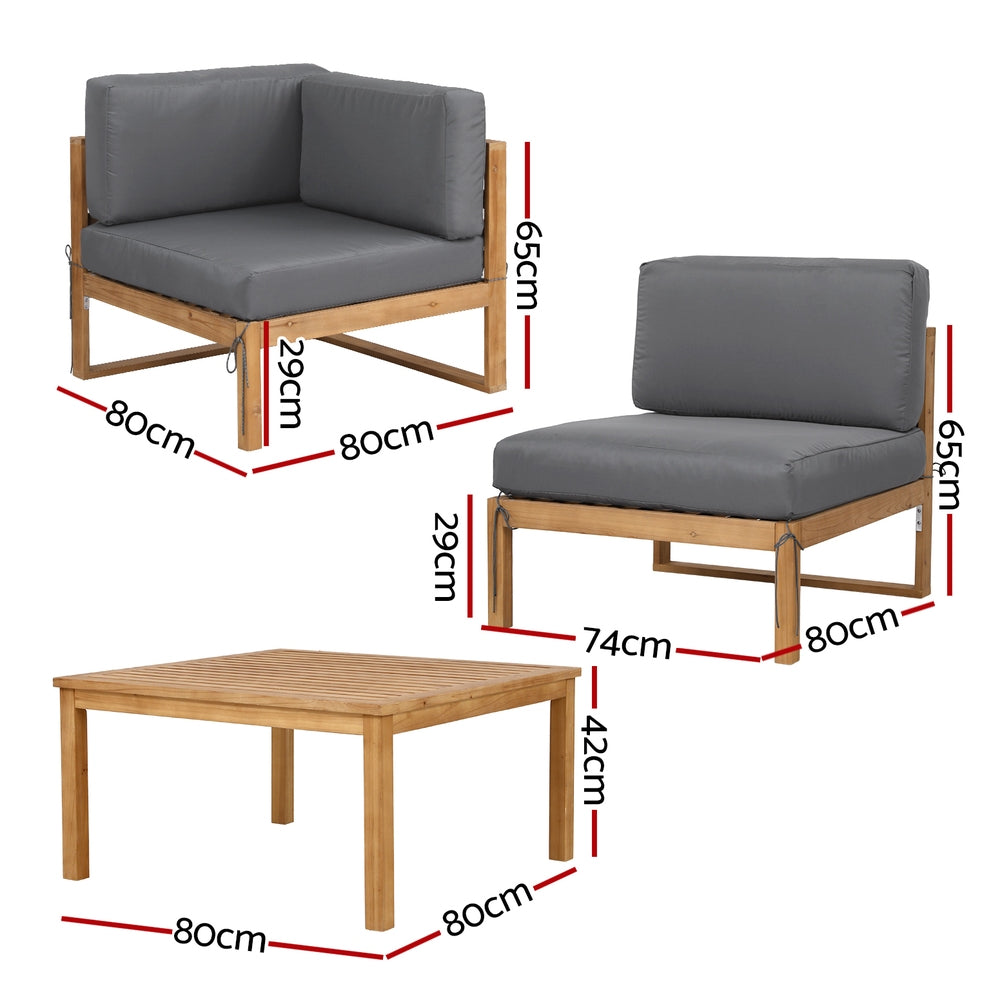 Gardeon 4-Piece Outdoor Sofa Set Wooden Couch Lounge Setting 5PCS-Furniture &gt; Outdoor &gt; Outdoor Sofas &amp; Lounge Sets-PEROZ Accessories