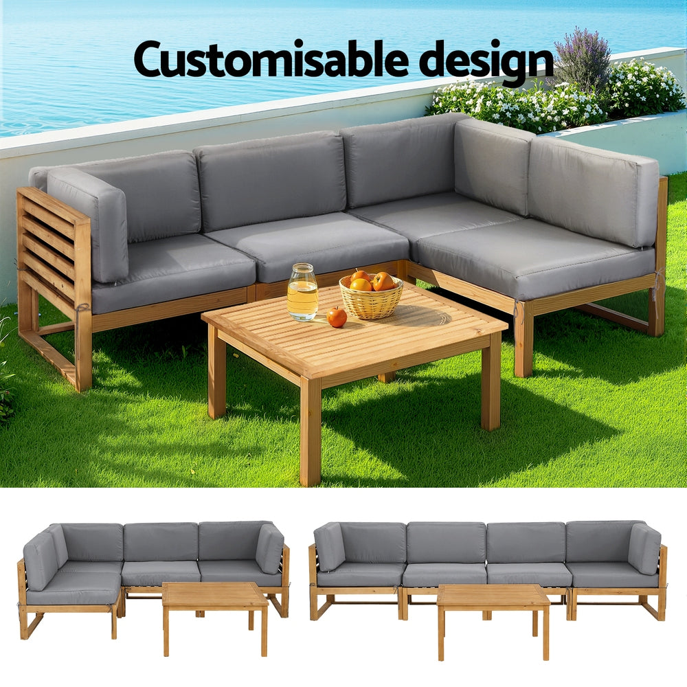 Gardeon 4-Piece Outdoor Sofa Set Wooden Couch Lounge Setting 5PCS-Furniture &gt; Outdoor &gt; Outdoor Sofas &amp; Lounge Sets-PEROZ Accessories