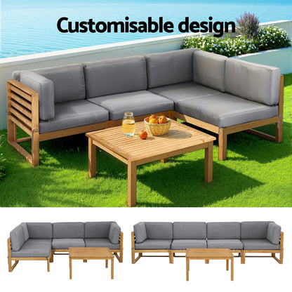 Gardeon 4-Piece Outdoor Sofa Set Wooden Couch Lounge Setting 5PCS-Furniture &gt; Outdoor &gt; Outdoor Sofas &amp; Lounge Sets-PEROZ Accessories
