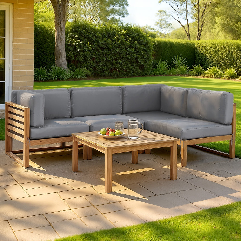 Gardeon 4-Piece Outdoor Sofa Set Wooden Couch Lounge Setting 5PCS-Furniture &gt; Outdoor &gt; Outdoor Sofas &amp; Lounge Sets-PEROZ Accessories