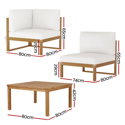 Gardeon 4-Seater Outdoor Sofa Set Wooden Lounge Setting 5PCS-Furniture > Outdoor > Outdoor Sofas &amp; Lounge Sets-PEROZ Accessories