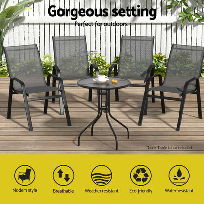 Gardeon 4PC Outdoor Dining Chairs Stackable Lounge Chair Patio Furniture Grey-Furniture &gt; Outdoor &gt; Outdoor Chairs-PEROZ Accessories