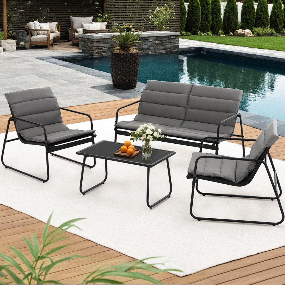 Gardeon 4PCS Outdoor Sofa Set Table and Chairs Cushion textilene Patio Furniture-Furniture > Outdoor > Outdoor Sofas &amp; Lounge Sets-PEROZ Accessories