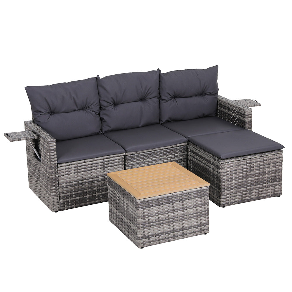 Gardeon 5 Pieces Outdoor Sofa Set 4-Seater Grey Rattan Patio Furniture Table and Chair Setting-Furniture > Outdoor > Outdoor Sofas &amp; Lounge Sets-PEROZ Accessories