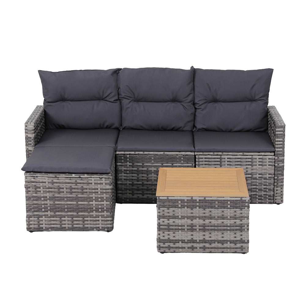 Gardeon 5 Pieces Outdoor Sofa Set 4-Seater Grey Rattan Patio Furniture Table and Chair Setting-Furniture > Outdoor > Outdoor Sofas &amp; Lounge Sets-PEROZ Accessories