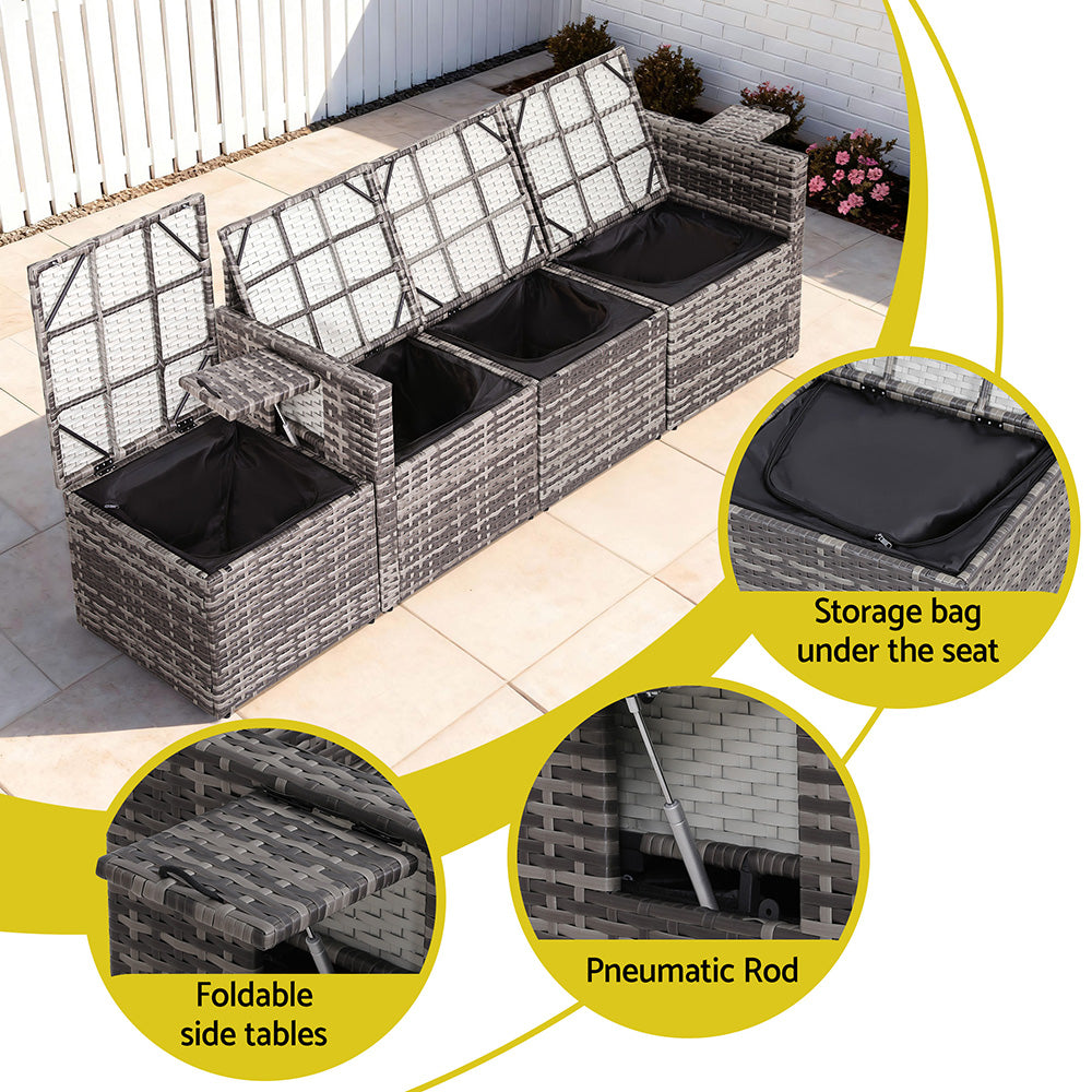 Gardeon 5 Pieces Outdoor Sofa Set 4-Seater Grey Rattan Patio Furniture Table and Chair Setting-Furniture > Outdoor > Outdoor Sofas &amp; Lounge Sets-PEROZ Accessories