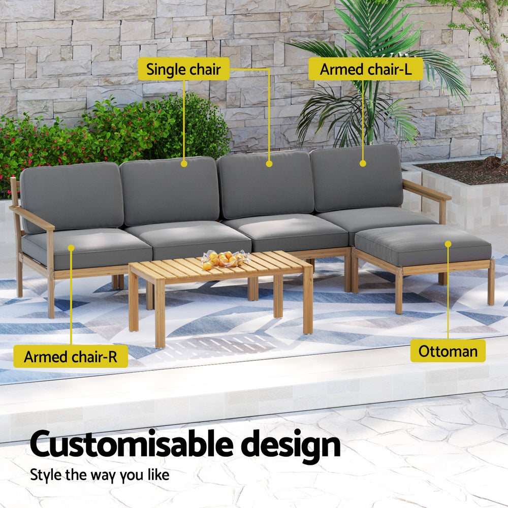 Gardeon 5-Seater Outdoor Sofa Set Wooden Lounge Setting 6PCS-Furniture > Outdoor > Outdoor Sofas &amp; Lounge Sets-PEROZ Accessories