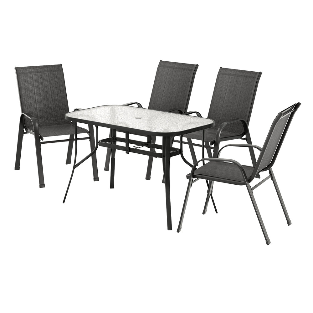 Gardeon 5PC Outdoor Dining Set Table and Chairs Patio Furniture Bistro Set Garden Black-Furniture &gt; Outdoor &gt; Outdoor Dining Sets-PEROZ Accessories