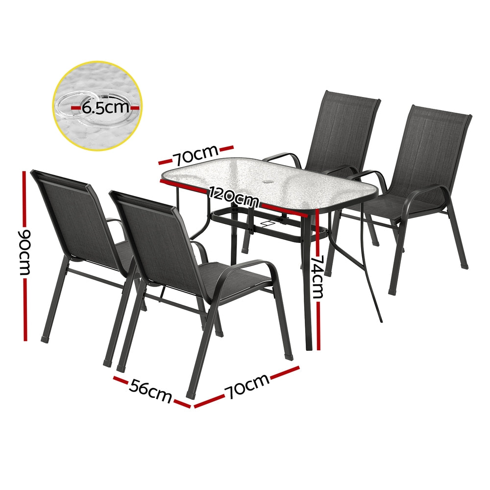 Gardeon 5PC Outdoor Dining Set Table and Chairs Patio Furniture Bistro Set Garden Black-Furniture &gt; Outdoor &gt; Outdoor Dining Sets-PEROZ Accessories