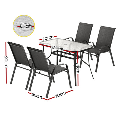 Gardeon 5PC Outdoor Dining Set Table and Chairs Patio Furniture Bistro Set Garden Black-Furniture > Outdoor > Outdoor Dining Sets-PEROZ Accessories