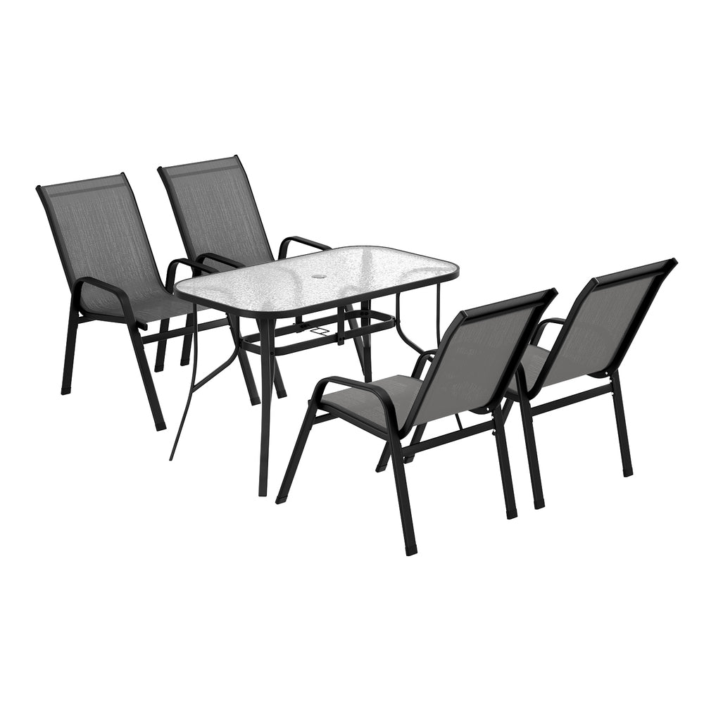 Gardeon 5PC Outdoor Dining Set Table and Chairs Patio Furniture Bistro Set Garden Grey-Furniture > Outdoor > Outdoor Dining Sets-PEROZ Accessories