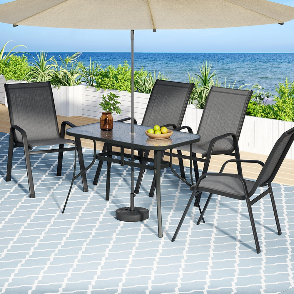 Gardeon 5PC Outdoor Dining Set Table and Chairs Patio Furniture Bistro Set Garden Grey-Furniture > Outdoor > Outdoor Dining Sets-PEROZ Accessories