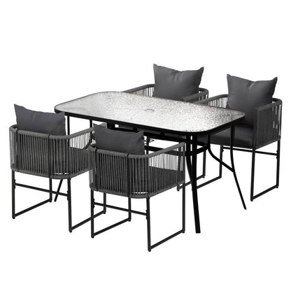 Gardeon 5PC Outdoor Dining Set Table and Chairs Patio Furniture Garden Bistro Set Black-Furniture &gt; Dining &gt; Dining Set-PEROZ Accessories