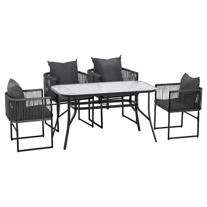 Gardeon 5PC Outdoor Dining Set Table and Chairs Patio Furniture Garden Bistro Set Black-Furniture &gt; Dining &gt; Dining Set-PEROZ Accessories