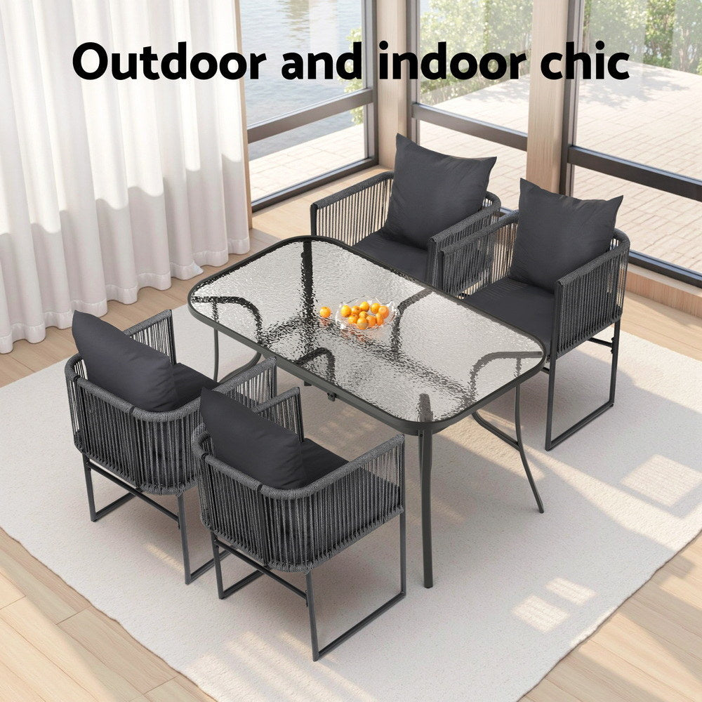Gardeon 5PC Outdoor Dining Set Table and Chairs Patio Furniture Garden Bistro Set Black-Furniture &gt; Dining &gt; Dining Set-PEROZ Accessories