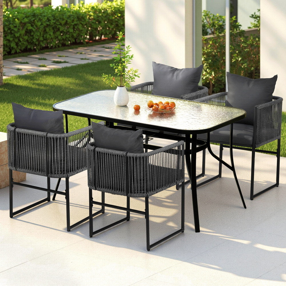 Gardeon 5PC Outdoor Dining Set Table and Chairs Patio Furniture Garden Bistro Set Black-Furniture &gt; Dining &gt; Dining Set-PEROZ Accessories