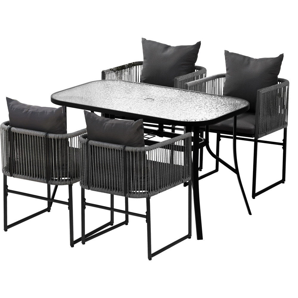 Gardeon 5PCS Outdoor Dining Set Table and Chairs Rope Patio Furniture Garden Black-Furniture &gt; Dining &gt; Dining Set-PEROZ Accessories
