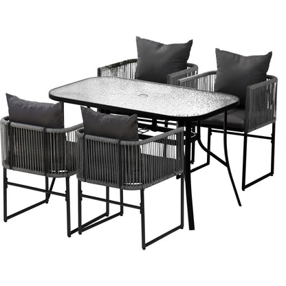 Gardeon 5PCS Outdoor Dining Set Table and Chairs Rope Patio Furniture Garden Black-Furniture &gt; Dining &gt; Dining Set-PEROZ Accessories