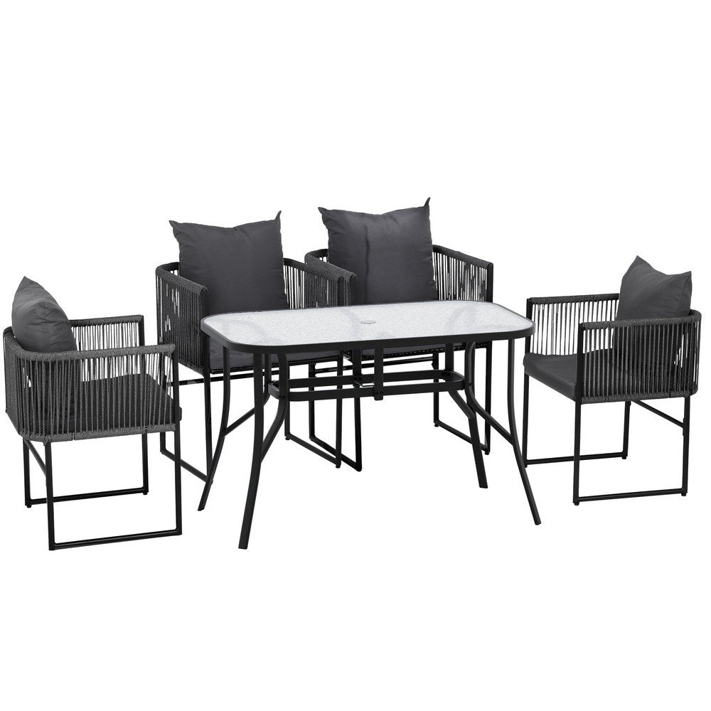 Gardeon 5PCS Outdoor Dining Set Table and Chairs Rope Patio Furniture Garden Black-Furniture &gt; Dining &gt; Dining Set-PEROZ Accessories