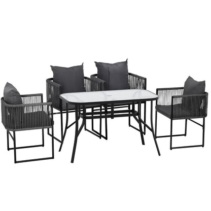 Gardeon 5PCS Outdoor Dining Set Table and Chairs Rope Patio Furniture Garden Black-Furniture &gt; Dining &gt; Dining Set-PEROZ Accessories