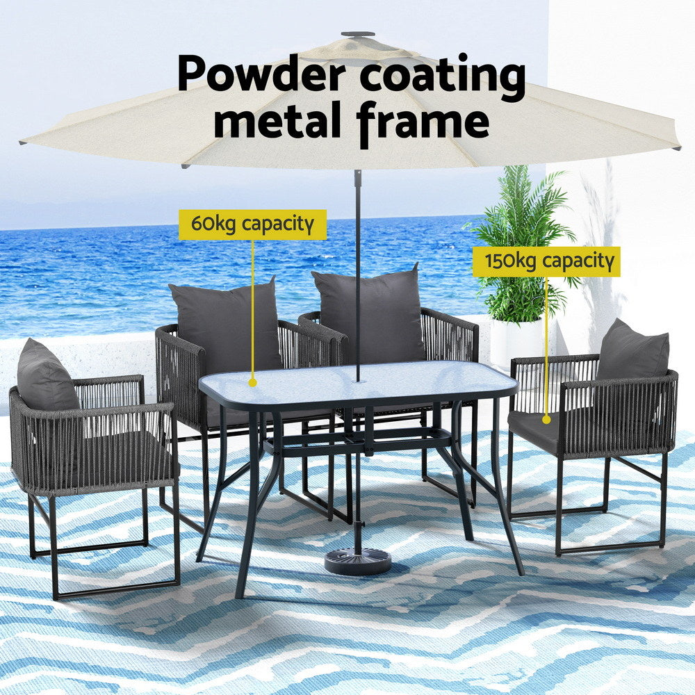 Gardeon 5PCS Outdoor Dining Set Table and Chairs Rope Patio Furniture Garden Black-Furniture &gt; Dining &gt; Dining Set-PEROZ Accessories