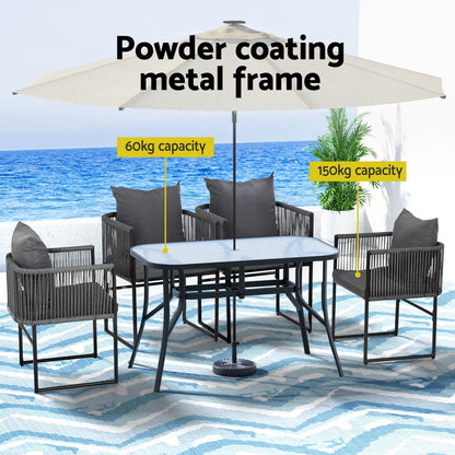 Gardeon 5PCS Outdoor Dining Set Table and Chairs Rope Patio Furniture Garden Black-Furniture &gt; Dining &gt; Dining Set-PEROZ Accessories