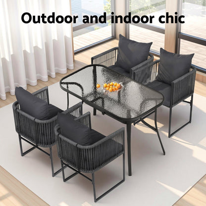 Gardeon 5PCS Outdoor Dining Set Table and Chairs Rope Patio Furniture Garden Black-Furniture &gt; Dining &gt; Dining Set-PEROZ Accessories