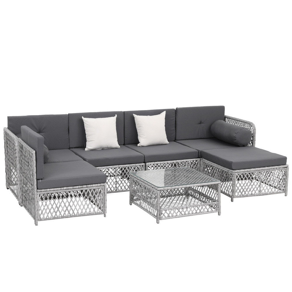 Gardeon 6 Seater Outdoor Sofa Set 7PCS Table Chair Set Garden Rattan Patio Furniture-Furniture &gt; Outdoor &gt; Outdoor Sofas &amp; Lounge Sets-PEROZ Accessories