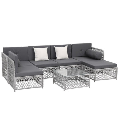 Gardeon 6 Seater Outdoor Sofa Set 7PCS Table Chair Set Garden Rattan Patio Furniture-Furniture &gt; Outdoor &gt; Outdoor Sofas &amp; Lounge Sets-PEROZ Accessories