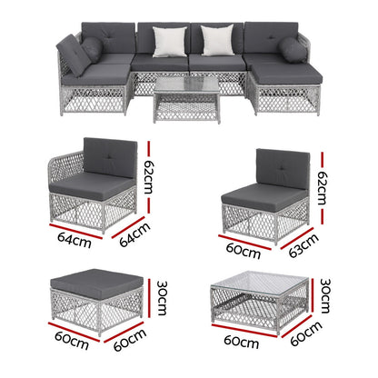 Gardeon 6 Seater Outdoor Sofa Set 7PCS Table Chair Set Garden Rattan Patio Furniture-Furniture &gt; Outdoor &gt; Outdoor Sofas &amp; Lounge Sets-PEROZ Accessories