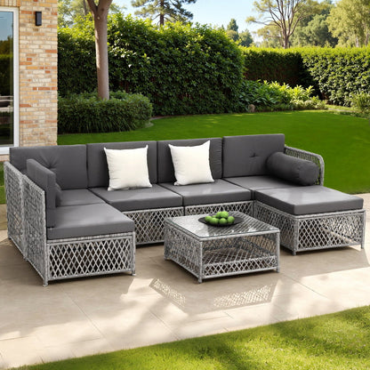 Gardeon 6 Seater Outdoor Sofa Set 7PCS Table Chair Set Garden Rattan Patio Furniture-Furniture &gt; Outdoor &gt; Outdoor Sofas &amp; Lounge Sets-PEROZ Accessories