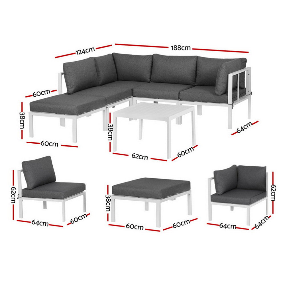 Gardeon 6PCS Outdoor Sofa Set Aluminium Table and Chairs Lounge Patio Furniture-Furniture > Outdoor > Outdoor Sofas &amp; Lounge Sets-PEROZ Accessories