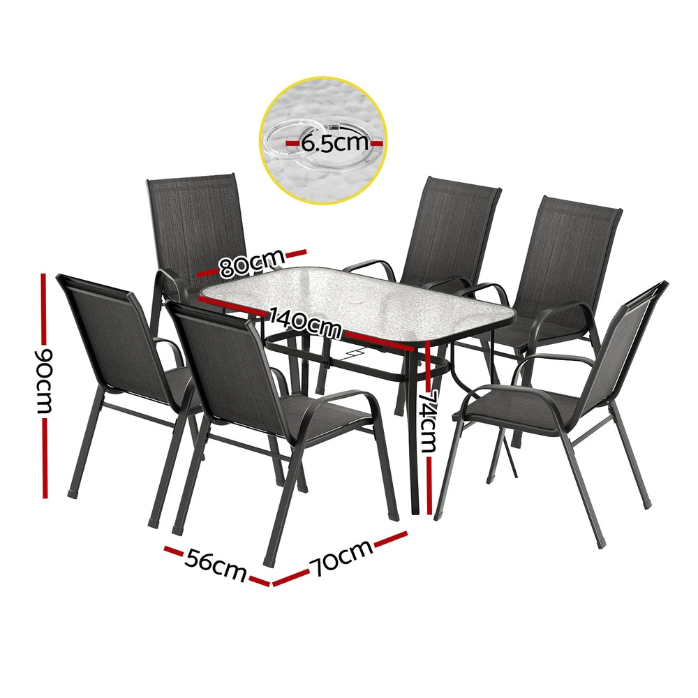 Gardeon 7PC Outdoor Dining Set Table and Chairs Patio Furniture Bistro Set Garden Black-Furniture &gt; Outdoor &gt; Outdoor Dining Sets-PEROZ Accessories